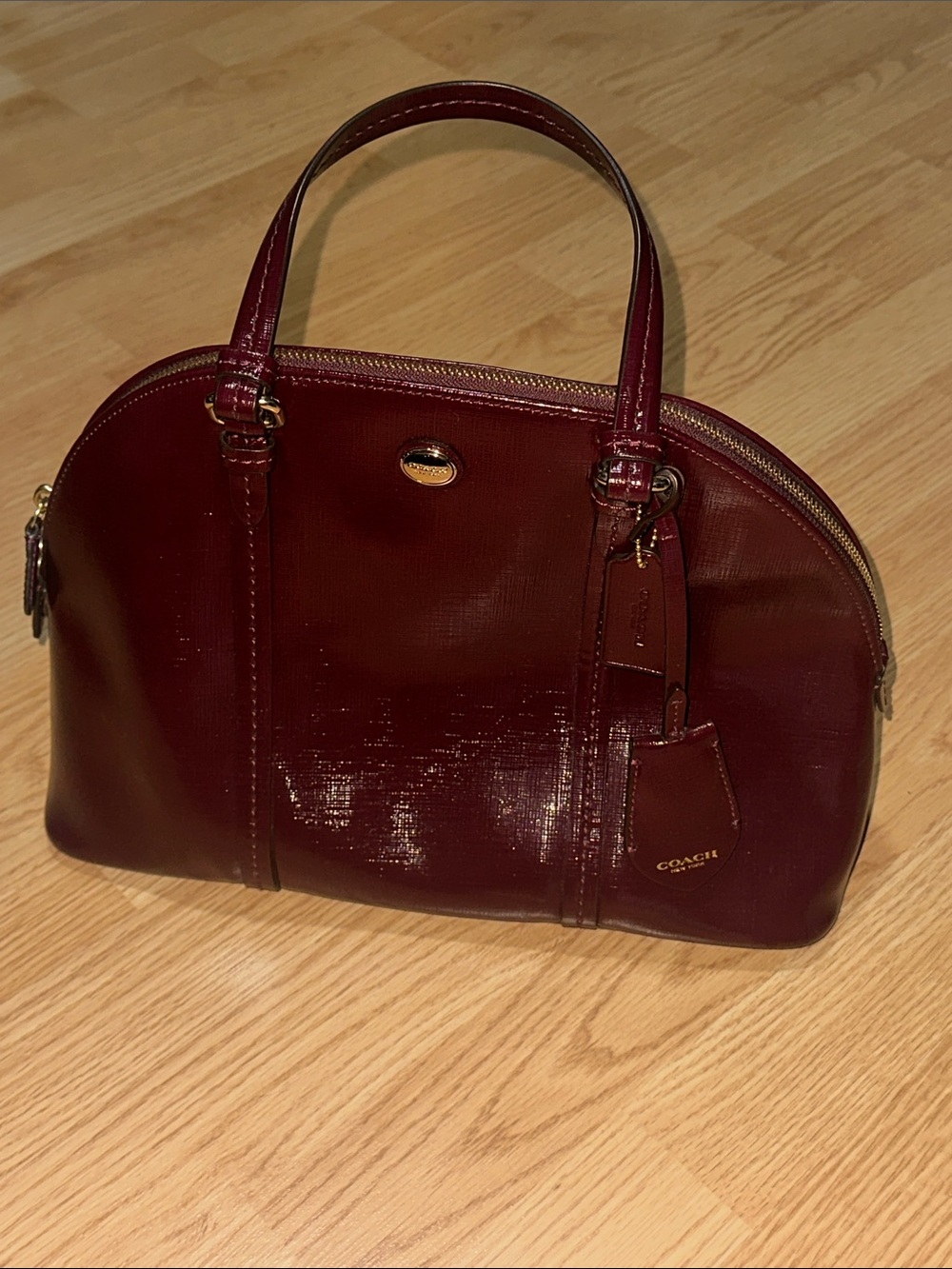 Coach Patent Leather Dome Satchel in Deep Wine
